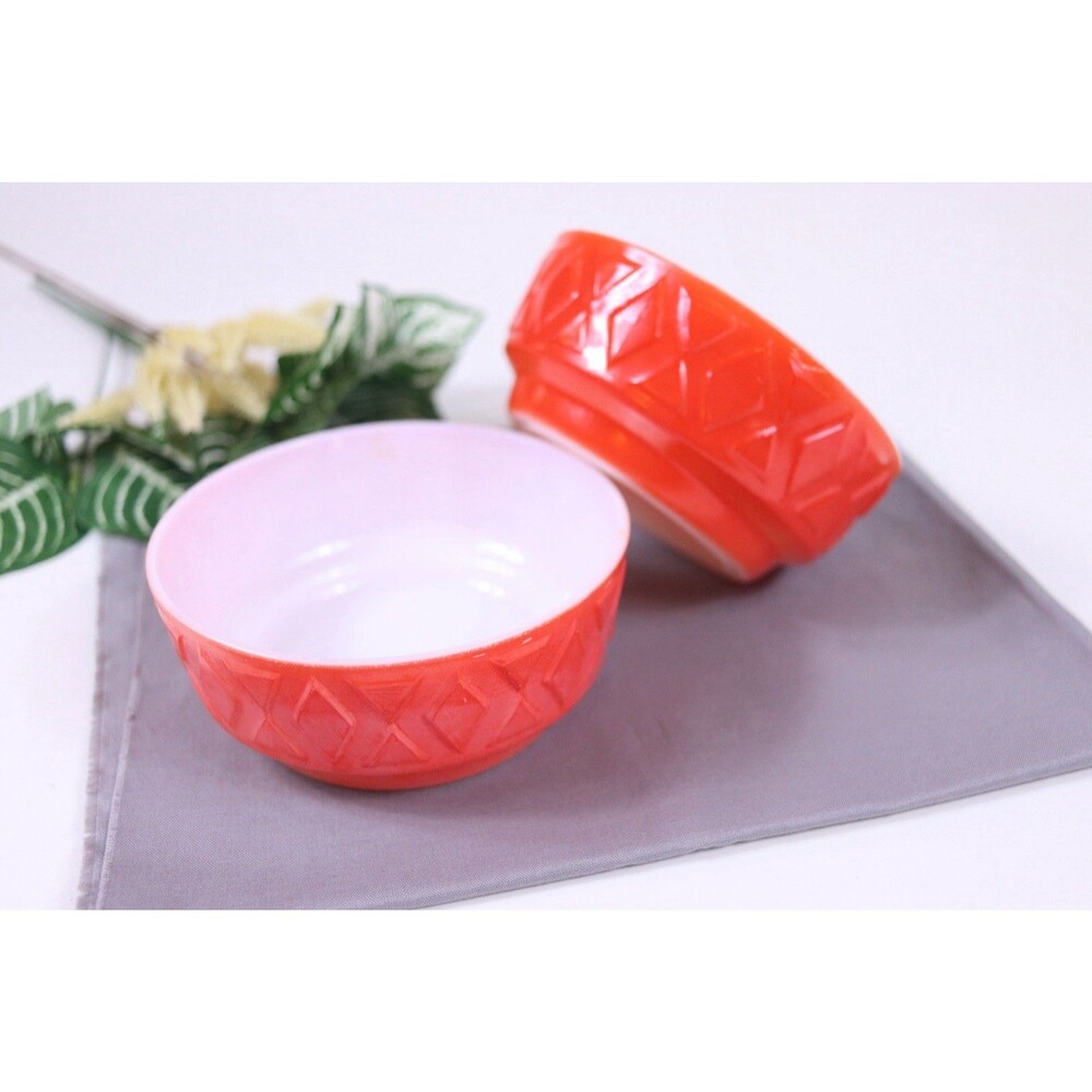 Vintage Anchor Hocking Fire King Red Diamond Cereal Bowls Set Of 2 Kimberly 1960